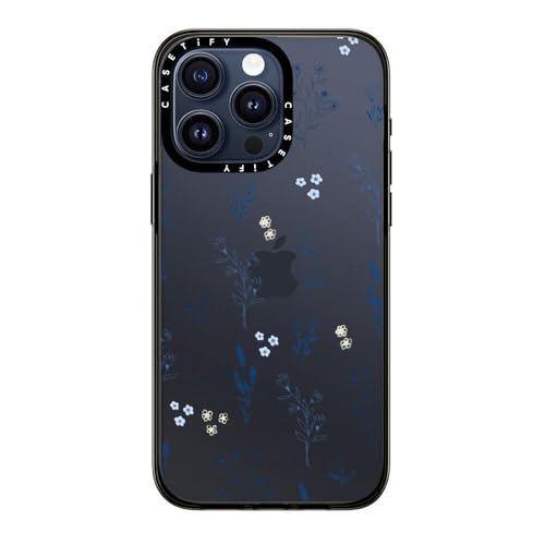 CASETiFY Compact Case for iPhone 15 Pro Max [2X Military Grade Drop Tested / 4ft Drop Protection] - Small Blue Flowers - Clear Black