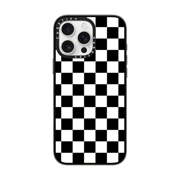 CASETiFY Compact Case for iPhone 16 Pro Max [Lightweight / 4 ft. 2X Military Grade Drop Protection/Slim] - Black White Check Checkerboard - Clear Black