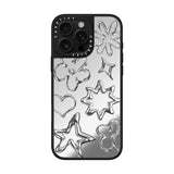 CASETiFY Mirror Case for iPhone 16 Pro Max [Reflective / 4.9 ft. 1X Military Grade Drop Protection/Compatible with Magsafe] - Chrome Doodles - Silver on Black