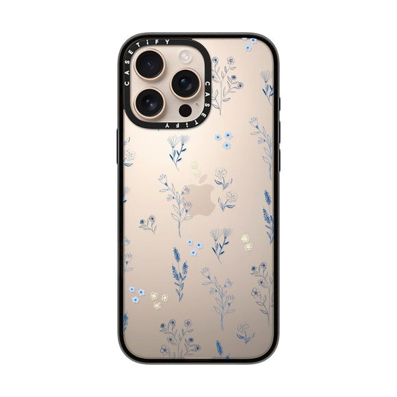 CASETiFY Compact Case for iPhone 16 Pro Max [Lightweight / 4 ft. 2X Military Grade Drop Protection/Slim] - Small Blue Flowers - Clear Black