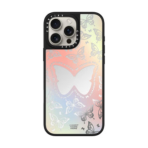 CASETiFY Mirror Case for iPhone 16 Pro Max [Reflective / 4.9 ft. 1X Military Grade Drop Protection/Compatible with Magsafe] - You Give Me Butterflies - Silver on Black