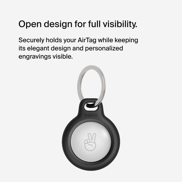 Belkin Apple AirTag Secure Holder with Key Ring - Durable Scratch Resistant Case With Open Face & Raised Edges - Protective AirTag Keychain Accessory For Keys, Pets, Luggage, Backpacks -2 Count Black