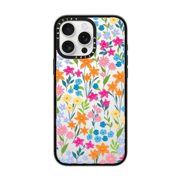 CASETiFY Compact Case for iPhone 16 Pro Max [Lightweight / 4 ft. 2X Military Grade Drop Protection/Slim] - Bright Spring Flowers - Clear Black