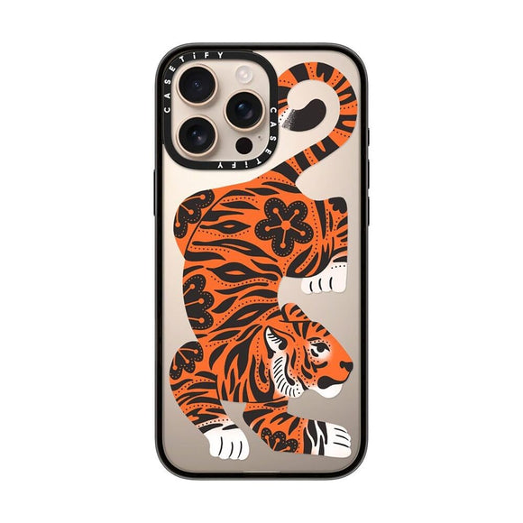 CASETiFY Compact Case for iPhone 16 Pro Max [Lightweight / 4 ft. 2X Military Grade Drop Protection/Slim] - Fierce Tiger - Clear Blaack