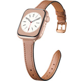 Charlam Slim Leather Band Compatible with Apple Watch Band 40mm 38mm 41mm 42mm 44mm 45mm 46mm Women,Top Grain Genuine Leather Strap Thin Wristband for iWatch Series 10 9 8 7 6 5 4 3 2 1 SE Ultra,Brown