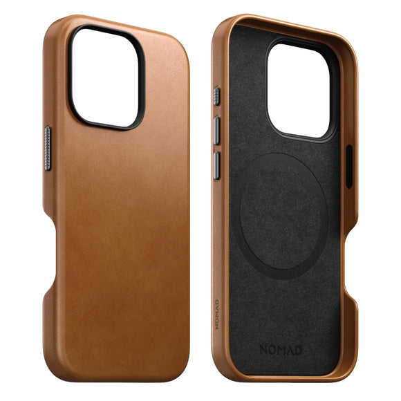 NOMAD Modern iPhone 16 Pro Leather Case English Tan - iPhone 16 Pro Case with Traditional Leather Magsafe Charging Compatible, Leather Phone Case for iPhone 16 Pro